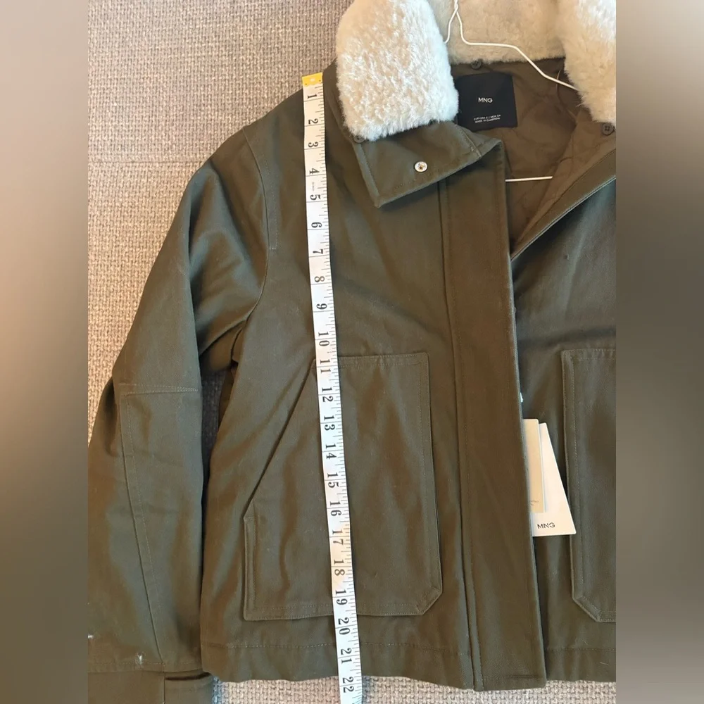 Mango Oversized Khaki Parka Faux Fur Collar Jacket NWT Small - Picture 8 of 14